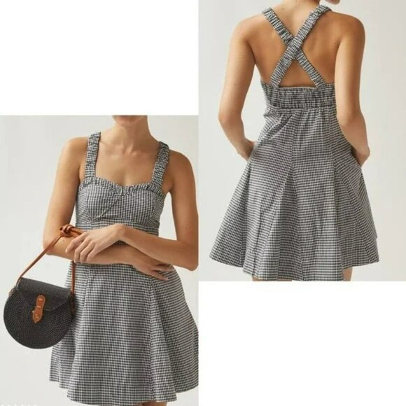 Anthropologie Maeve Sweetheart Mini Dress Black & White Gingham Petite Small - Picture 1 of 13